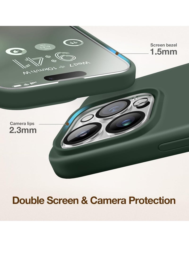 Generic Case Compatible with iPhone 15 Pro, with 3X Screen Protector + 3X Camera Lens Protector, Liquid Silicone Shockproof Anti-Scratch Protective Microfiber Lining Phone Case (Dark Green)  - Image 3
