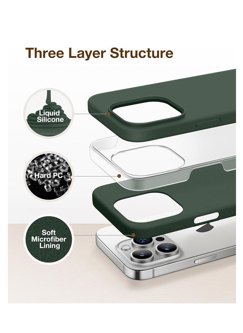 Generic Case Compatible with iPhone 15 Pro, with 3X Screen Protector + 3X Camera Lens Protector, Liquid Silicone Shockproof Anti-Scratch Protective Microfiber Lining Phone Case (Dark Green)  - Image 2