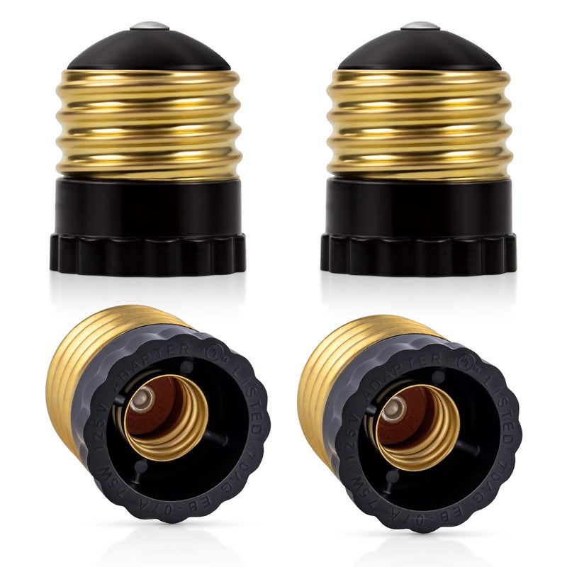 DiCUNO UL Listed E26 to E12 Socket Adapter Black, Standard (Medium) E26 Base to Candelabra E12 Base Light Socket Converter, Bulb Adapter, 4 Pack - Image 1