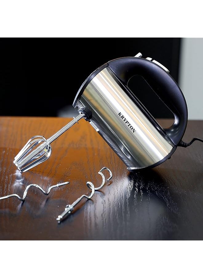 KRYPTON Stainless Steel Hand Mixer 5 Speed Setting 250W Knhm6241 Beaters And Dough Hooks For Easy Whipping Mixing Cookies Brownies 2 Years  - Image 1