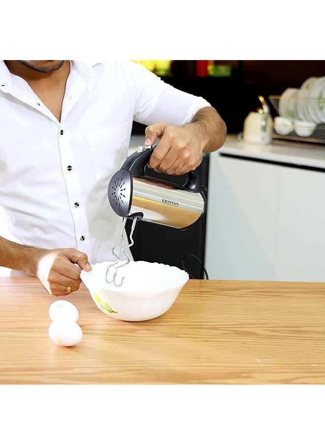 KRYPTON Stainless Steel Hand Mixer 5 Speed Setting 250W Knhm6241 Beaters And Dough Hooks For Easy Whipping Mixing Cookies Brownies 2 Years  - Image 2