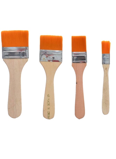 Keep Smiling Gesso Flat Paint Brush Set With Ergonomic Wooden Handles Orange 4 Pieces Artist Series