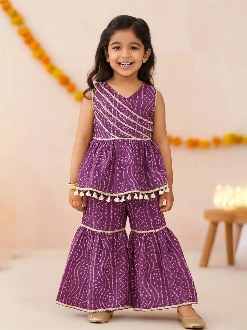 Nautinati Nautinati Purple Festive Ethnic Set for Girls – Cotton Comfort & Style