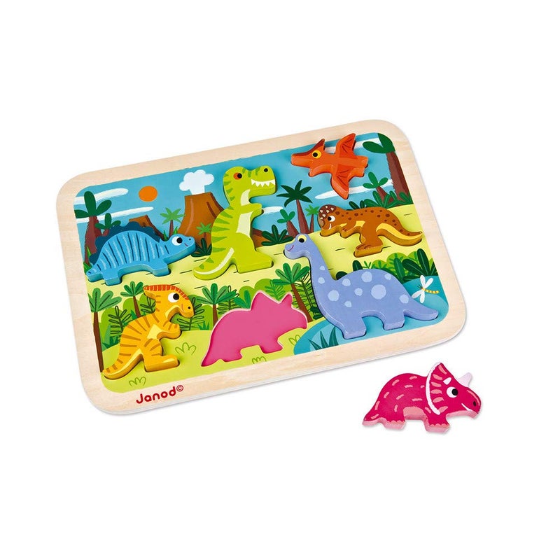 Janod  Dinosaur Chunky Puzzle 7 Pieces  Toddler Playtime  Enhances Motor Skills  Durable Wooden Design  Stimulates Imagination Vibrant Colors Educational French Design  J07054 - Image 3