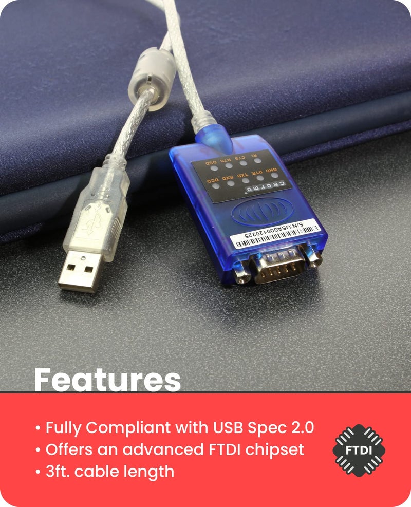 Gearmo USB to Serial RS-232 Adapter with LED Indicators, FTDI Chipset, Supports Windows 11/10/8.1/8/7/, Mac OS X 10.6 and Above - Image 5