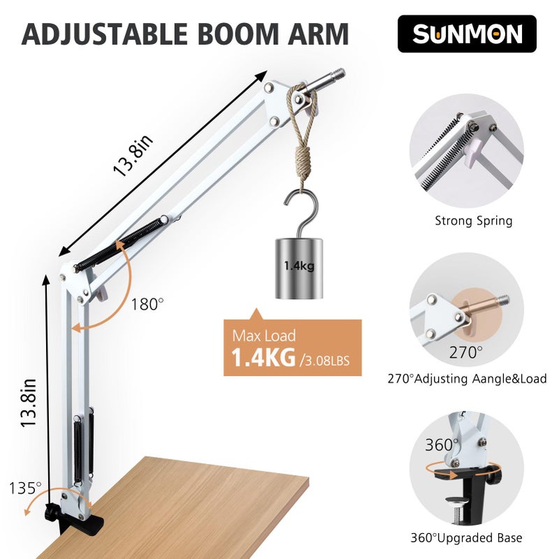 SUNMON For HyperX SoloCast White Boom Arm - White Mic Arm Compatible with Hyper x SoloCast, Microphone Boom Arm with Pop Filter, Improve Sound Quality, White Mic Boom Arm for Hyperx SoloCast by SUNMON - Image 3