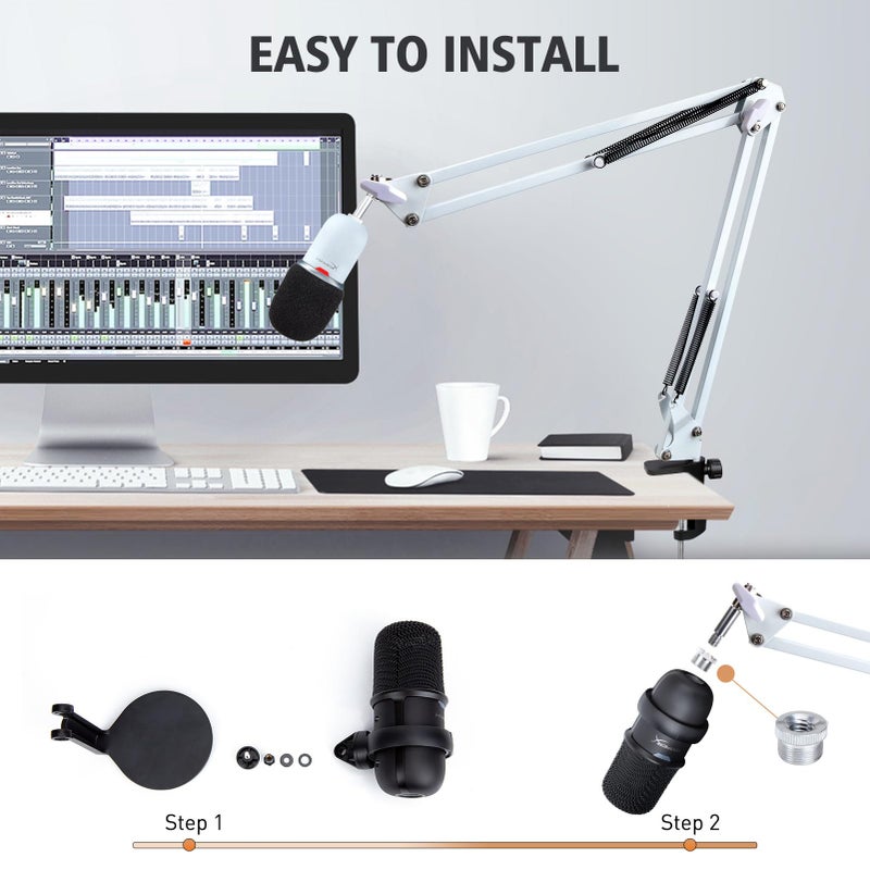 SUNMON For HyperX SoloCast White Boom Arm - White Mic Arm Compatible with Hyper x SoloCast, Microphone Boom Arm with Pop Filter, Improve Sound Quality, White Mic Boom Arm for Hyperx SoloCast by SUNMON - Image 2