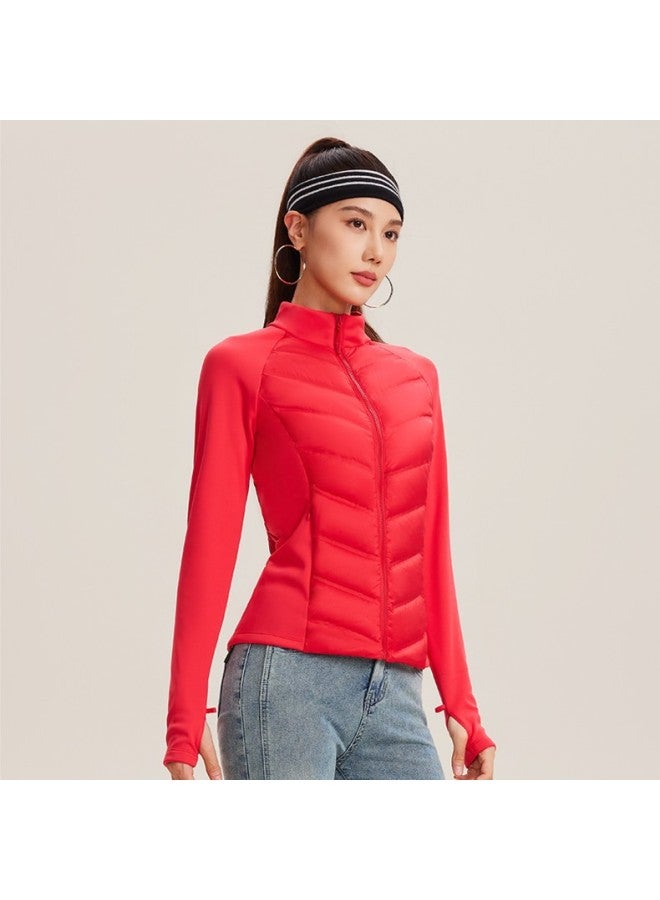 Sports Down Jacket For Women, Stand-up Collar, Slim Fit Ski Jacket, Lightweight And Warm Running Ribbed Jacket, Yoga Casual Top