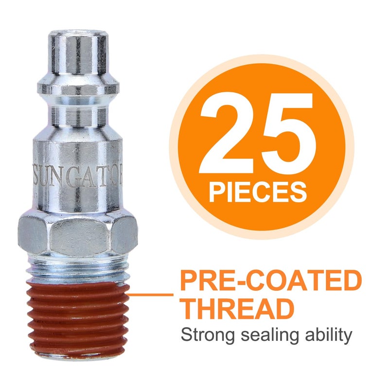 SUNGATOR موصل هواء صناعي ذكر NPT 1/4 بوصة من SUNGATOR، موصلات هواء هوائية 1/4 بوصة، ملحقات خرطوم الهواء، موصل هواء سريع 1/4 بوصة، مجموعة إصلاح موصلات الهواء متوافقة مع موصلات الهواء من نوع I/M/D (25 حزمة)  - Image 2