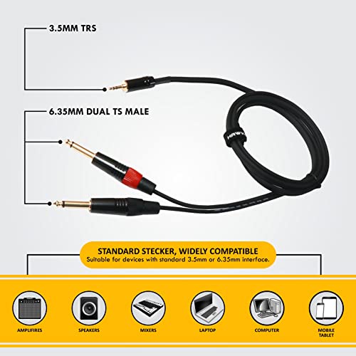 Hawk Proaudio TMPLU01.5 Utility Series 3.5mm TRS Male to Dual 6.35mm TS Female Y Cable - 1.5 Meter (Black) - Image 2