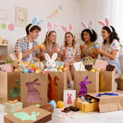 FOGWOWO 24 Pcs 24 Pcs Easter Gift Bags Gold Foil Bunny Gift Bags Easter Bag with Handles Candy Goodie Treat Bags Bunny Bag for Easter Eggs Hunting Party Holiday Wrapping Supplies - Image 5