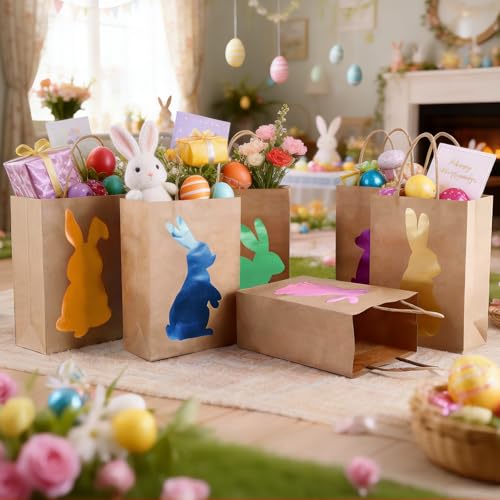 FOGWOWO 24 Pcs 24 Pcs Easter Gift Bags Gold Foil Bunny Gift Bags Easter Bag with Handles Candy Goodie Treat Bags Bunny Bag for Easter Eggs Hunting Party Holiday Wrapping Supplies - Image 2
