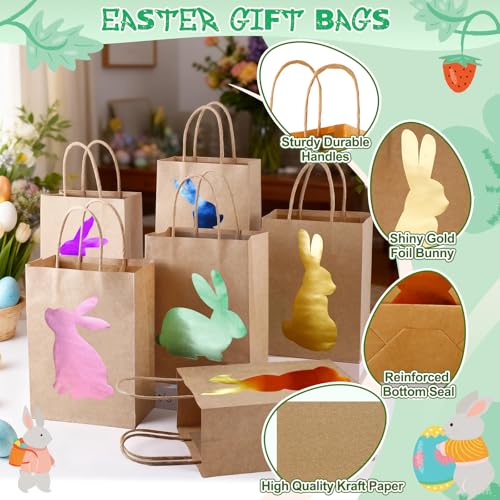 FOGWOWO 24 Pcs 24 Pcs Easter Gift Bags Gold Foil Bunny Gift Bags Easter Bag with Handles Candy Goodie Treat Bags Bunny Bag for Easter Eggs Hunting Party Holiday Wrapping Supplies - Image 4