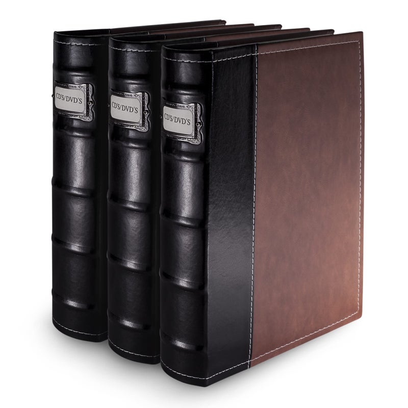Bellagio-Italia BellagioItalia DVD Storage Binder Classic Set  Stores DVD Cover Art  AcidFree Sheets  3Pack Stores up to 144 DVDs CDs or BluRays Brown 
