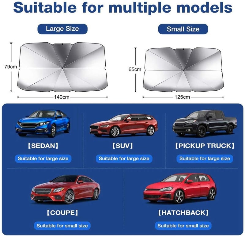 Showay Car Windshield Sunshade - Large Umbrella Sunshade for UV Protection (79 x 145 cm) - Image 4
