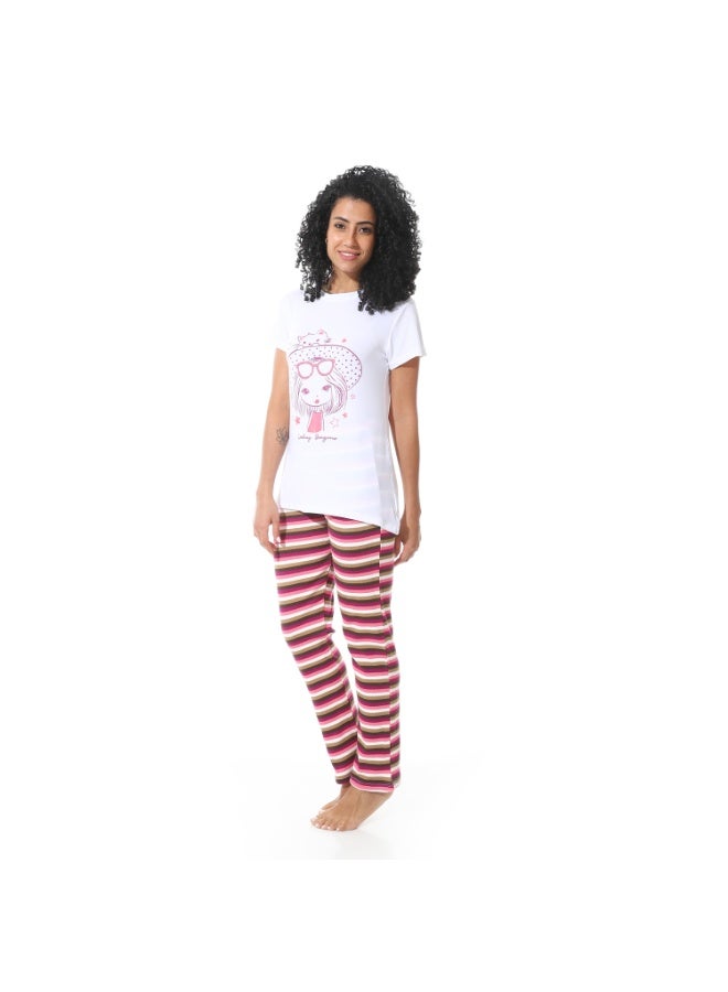 Caesar Women's two-piece cotton pajamas, striped pants and printed T-shirt  - Image 3