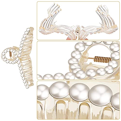 HOMEMATES 1 Pcs Large Pearl Hair Claw White Hair Clips Thick Long Hair Clutches Barrettes Hair Accessories for Women and Girls Thick Hair Claw Clamp Strong Hold (STYLE 2) - Image 4