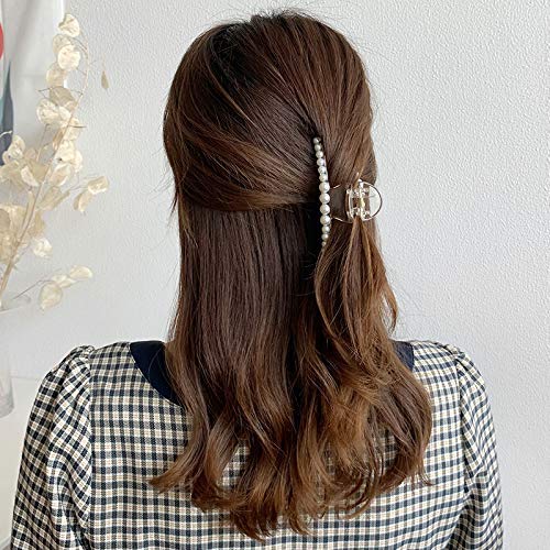 HOMEMATES 1 Pcs Large Pearl Hair Claw White Hair Clips Thick Long Hair Clutches Barrettes Hair Accessories for Women and Girls Thick Hair Claw Clamp Strong Hold (STYLE 2) - Image 3