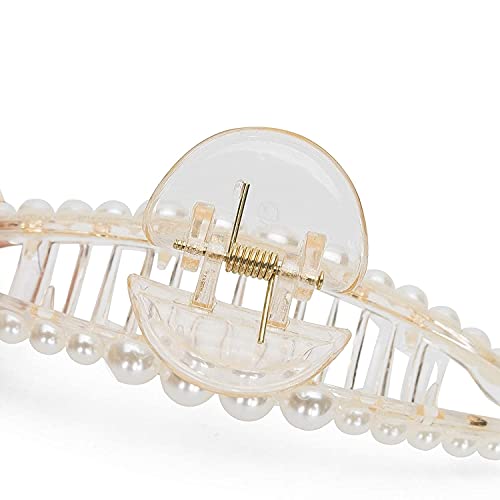 HOMEMATES 1 Pcs Large Pearl Hair Claw White Hair Clips Thick Long Hair Clutches Barrettes Hair Accessories for Women and Girls Thick Hair Claw Clamp Strong Hold (STYLE 2) - Image 2