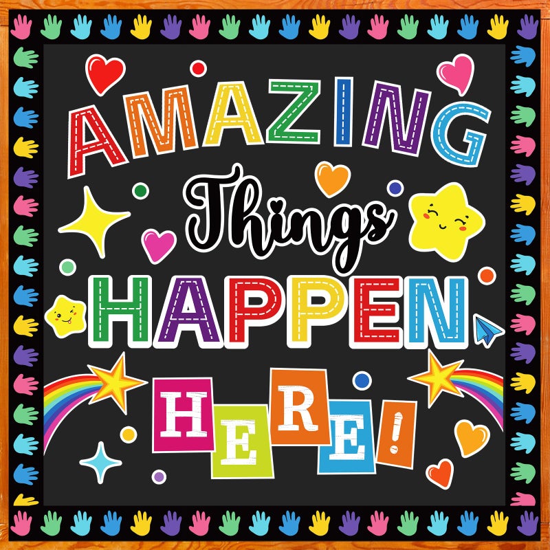 Classroom Bulletin Board Decorations Colorful Motivational Wall Door Decor Welcome Back to School Bulletin Board for Kindergarten Preschool Elementary Middle School Amazing Things Happen Here