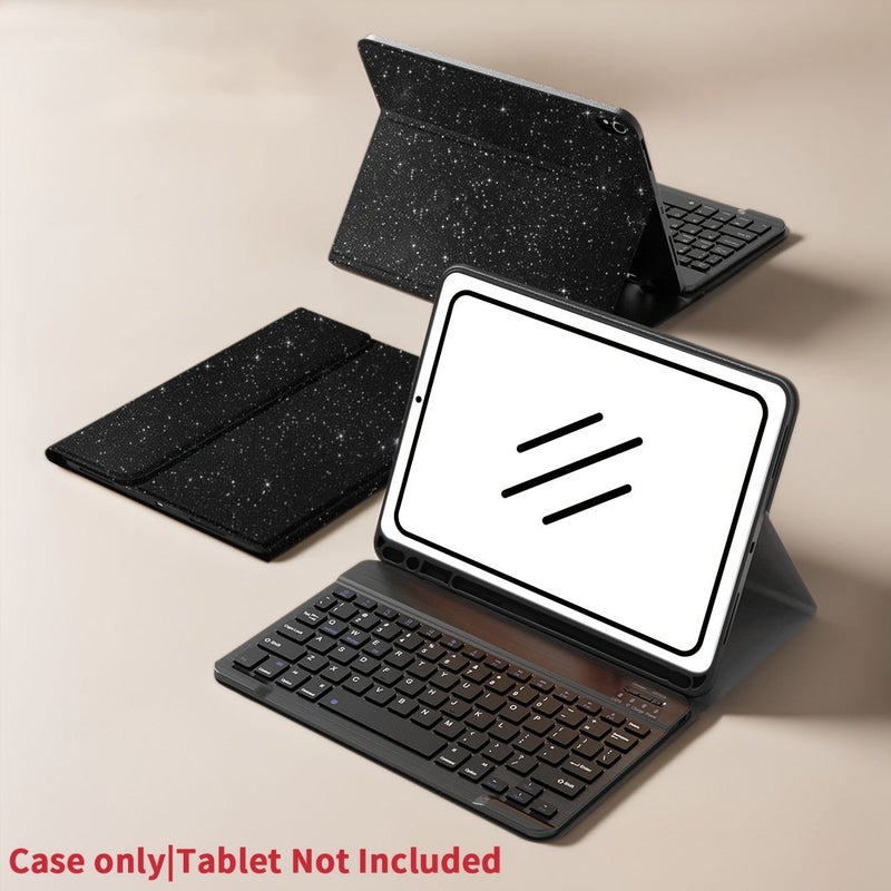 حافظة لوحة مفاتيح سوداء لامعة متوافقة مع iPad Air 6 مقاس 11 بوصة، قابلة للفصل، حامل لاسلكي للقلم، رفيعة وخفيفة الوزن - Image 1