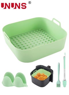 UNUNS Air Fryer Silicone Pan,6Pcs 8 Inch Silicone Square Air Fryer Accessories,Reusable Air Fryer Basket Liners For With 2 Silicone Hand Clips,1 Brush,1 Food Clip  - Image 1