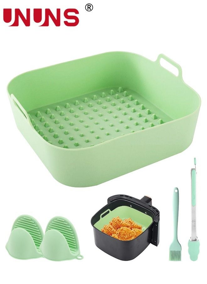 UNUNS Air Fryer Silicone Pan,6Pcs 8 Inch Silicone Square Air Fryer Accessories,Reusable Air Fryer Basket Liners For With 2 Silicone Hand Clips,1 Brush,1 Food Clip  - Image 1