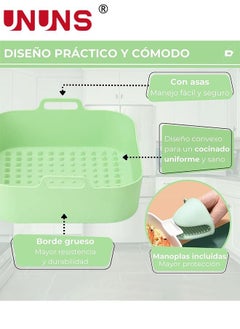 UNUNS Air Fryer Silicone Pan,6Pcs 8 Inch Silicone Square Air Fryer Accessories,Reusable Air Fryer Basket Liners For With 2 Silicone Hand Clips,1 Brush,1 Food Clip  - Image 4