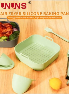 UNUNS Air Fryer Silicone Pan,6Pcs 8 Inch Silicone Square Air Fryer Accessories,Reusable Air Fryer Basket Liners For With 2 Silicone Hand Clips,1 Brush,1 Food Clip  - Image 2