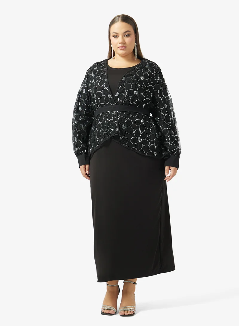 خزانة Plus Size Dress Set With Shimmer Bolero