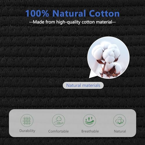 ECDYQXVU Cotton Rope Storage Basket, 15x10x9 Inches, Woven Basket for Shelves, Clothes, Toys, Towels, Books, and Laundry, Durable and Stylish, Black (1 Pack) - Image 2