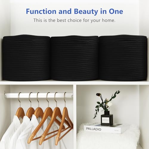 ECDYQXVU Cotton Rope Storage Basket, 15x10x9 Inches, Woven Basket for Shelves, Clothes, Toys, Towels, Books, and Laundry, Durable and Stylish, Black (1 Pack) - Image 4