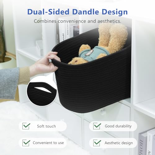 ECDYQXVU Cotton Rope Storage Basket, 15x10x9 Inches, Woven Basket for Shelves, Clothes, Toys, Towels, Books, and Laundry, Durable and Stylish, Black (1 Pack) - Image 5