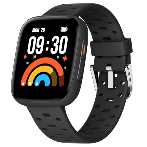 BIGGERFIVE Kids Watch No Phone Needed, 1.8" Amoled Smart Fitness Watch Pedometer, Heart Rate, Sleep Tracker, 30m Waterproof, Step Counter, Puzzle Games, 100+ Dials, Gifts for Boys Girls 5-16, Black - Image 1