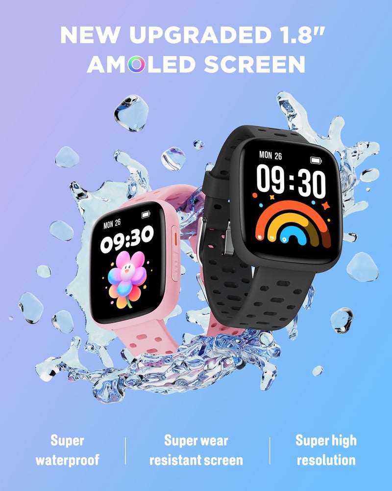 BIGGERFIVE Kids Watch No Phone Needed, 1.8" Amoled Smart Fitness Watch Pedometer, Heart Rate, Sleep Tracker, 30m Waterproof, Step Counter, Puzzle Games, 100+ Dials, Gifts for Boys Girls 5-16, Black - Image 3