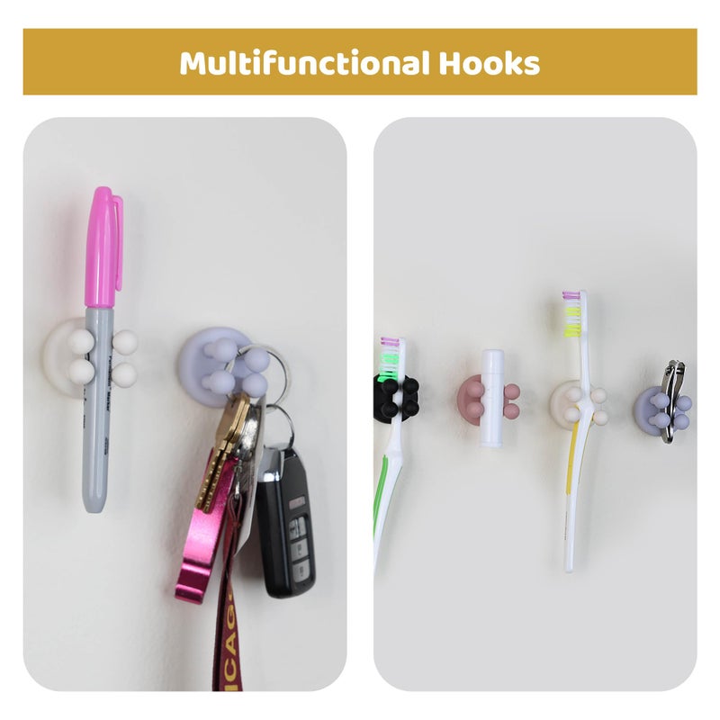 Mindful Design Razor Holder - 4Pcs Self Adhesive Silicone Toothbrush Holders Wall Mounted to Mirror for Shower Hanging Towel, Functional Waterproof Hook for Bathroom Kitchen Living Room Office - Image 2