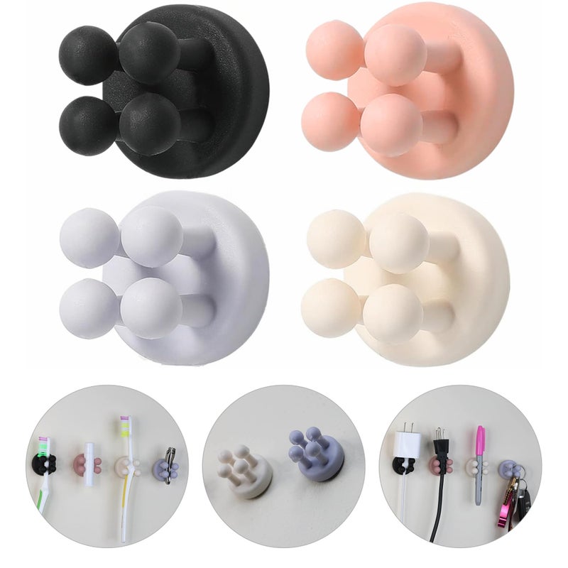 Mindful Design Razor Holder - 4Pcs Self Adhesive Silicone Toothbrush Holders Wall Mounted to Mirror for Shower Hanging Towel, Functional Waterproof Hook for Bathroom Kitchen Living Room Office - Image 1