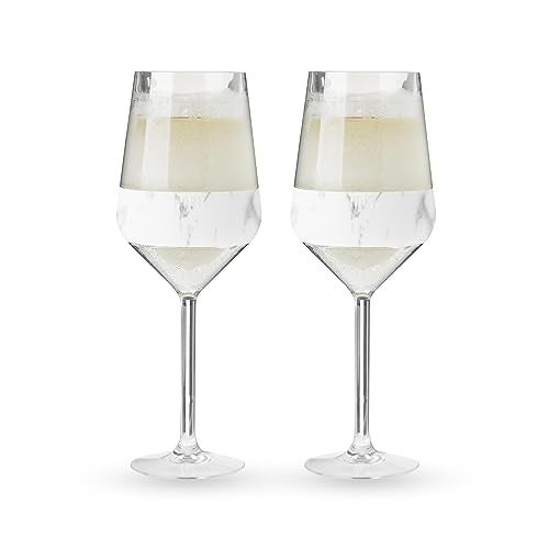 Host Stemmed Wine Glass Freeze Cup Double Wall Insulated Cooling Tumbler with Freezing Gel Glasses for Red and White Wine 65 oz Set of 2 Marble