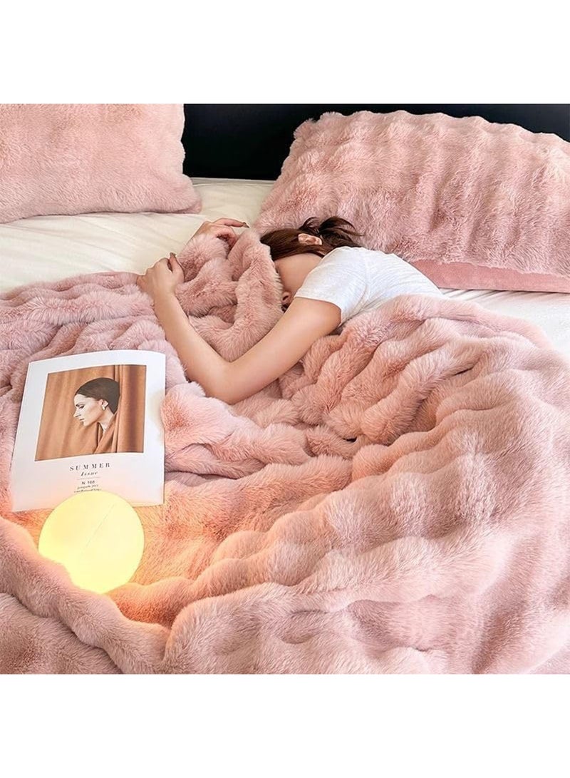 LIMOS Luxury Faux Rabbit Fur Throw Blanket Super Soft Heavy Warm Plush Fuzzy Cozy Blankets for Couch Bed Sofa  - Image 3