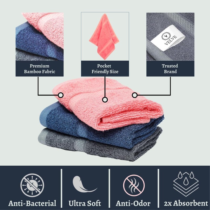 Velve 100% Bamboo Face Towel | 600 GSM | Premium Mini Towels for Face | Set of 3 | Pocket Friendly | Ultra Soft, Absorbent & Quick Dry Towel for Facewash, Gym, Travel | Royal Blue, Grey, Pink - Image 5