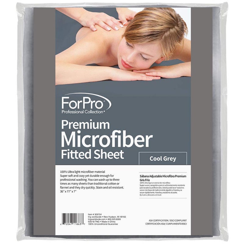 ForPro Professional Collection Premium Microfiber Massage Fitted Sheet, Cool Grey, Ultra-Light, Stain and Wrinkle-Resistant, for Massage Tables, 36" W x 77" L x 7" H - Image 1