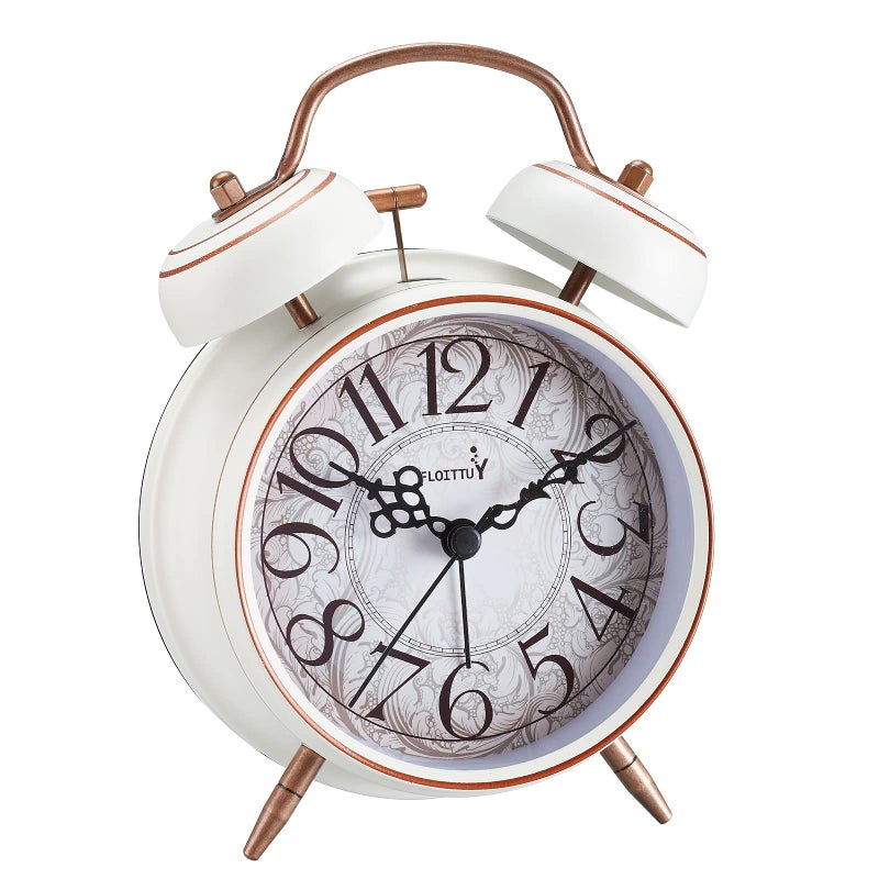 FLOITTUY Loud Alarm for Deep Sleepers 4 Retro Twin Bell Alarm Clock with Backlight for Bedroom and Home DecorationRetro White