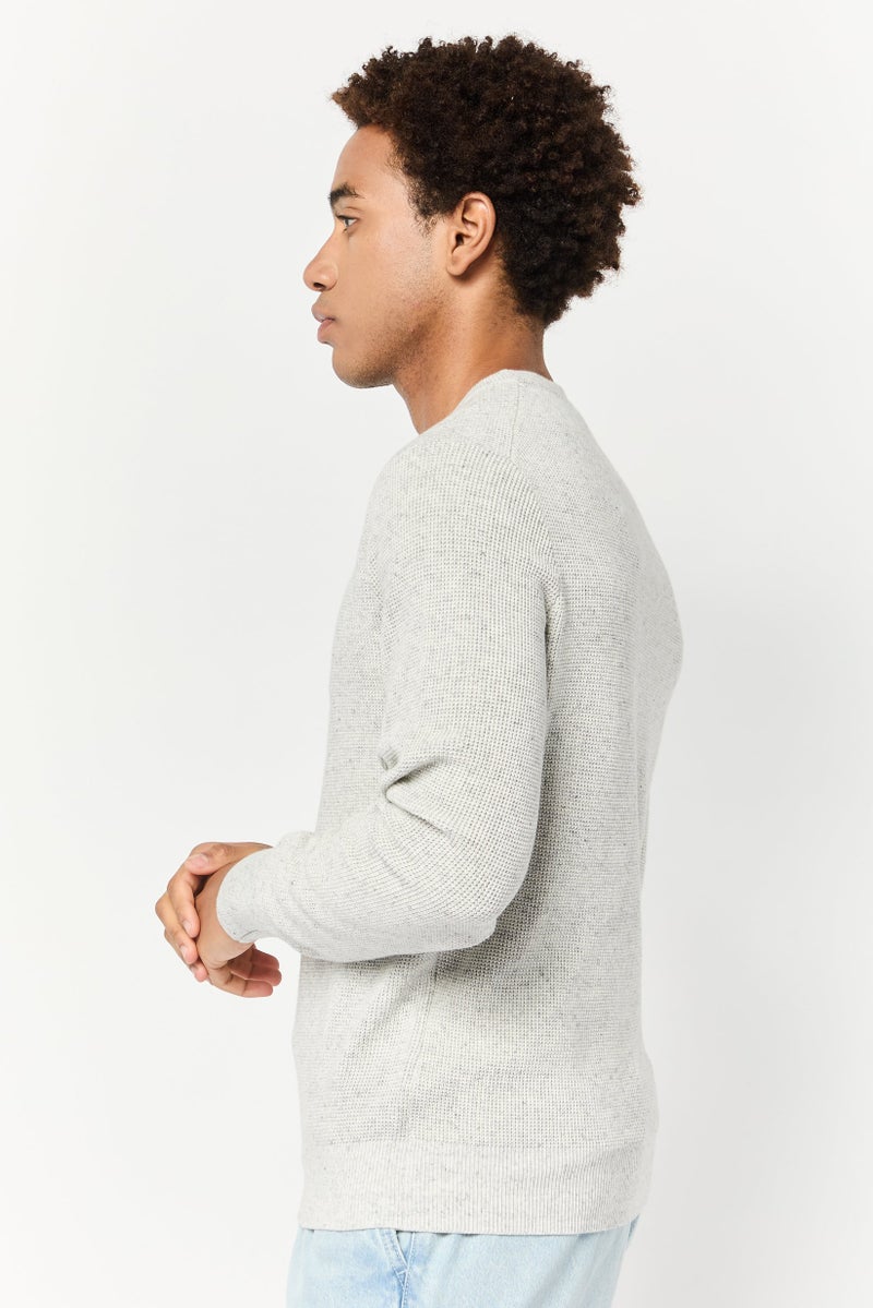 Celio Men Ribbed Neck Heather Sweater, Light Grey - Image 3