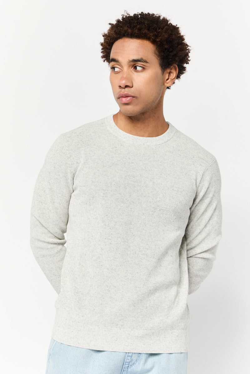 Celio Men Ribbed Neck Heather Sweater, Light Grey - Image 1