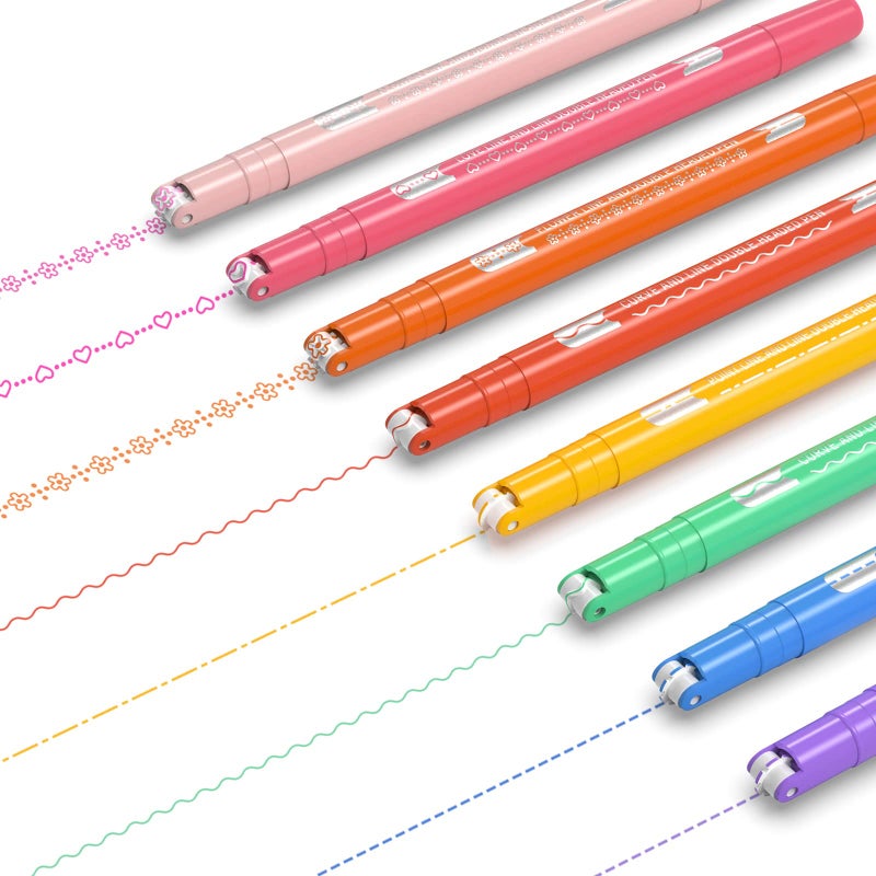 AECHY 8PCS Colored Curve Highlighter Pen Set for Note Taking, Dual Tip Pens with 5 Different Shapes & 8 Colors Fine Lines, for Kids Journaling Supplies - Image 1