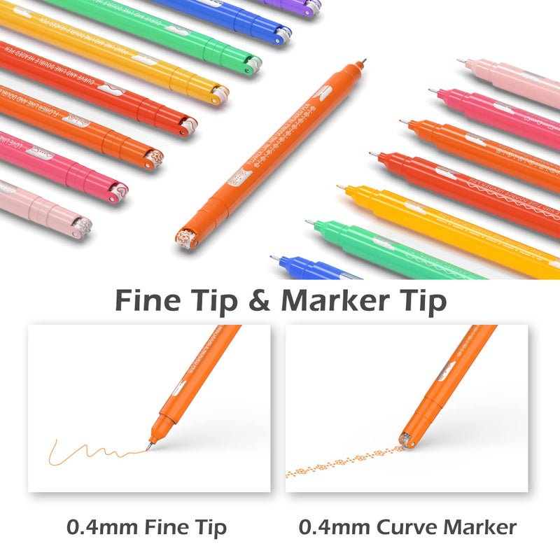 AECHY 8PCS Colored Curve Highlighter Pen Set for Note Taking, Dual Tip Pens with 5 Different Shapes & 8 Colors Fine Lines, for Kids Journaling Supplies - Image 2