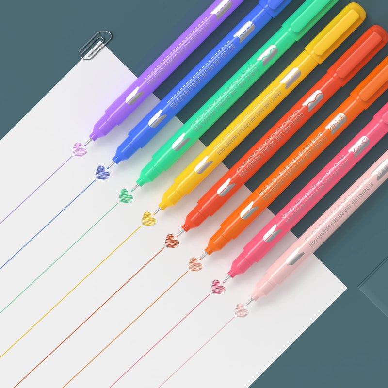 AECHY 8PCS Colored Curve Highlighter Pen Set for Note Taking, Dual Tip Pens with 5 Different Shapes & 8 Colors Fine Lines, for Kids Journaling Supplies - Image 4