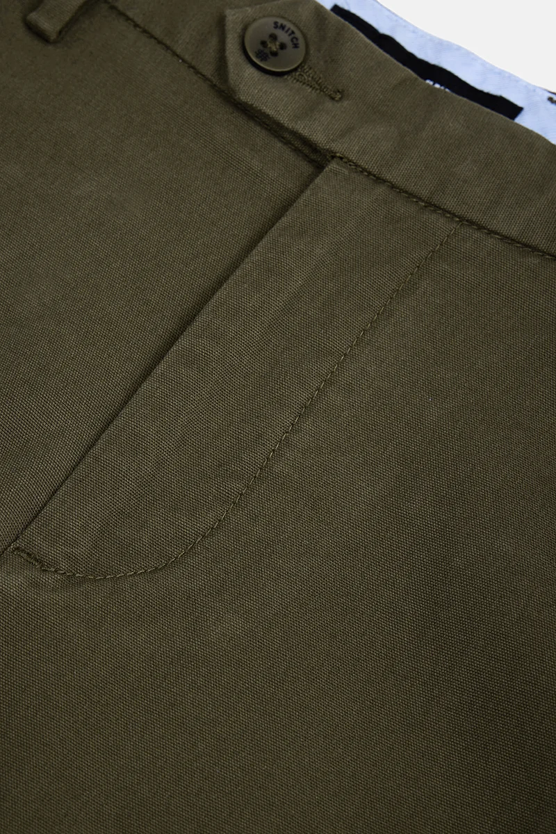 SNITCH Olive Olive Solid Slim Fit Festive Trousers for Men | Best Price UAE
