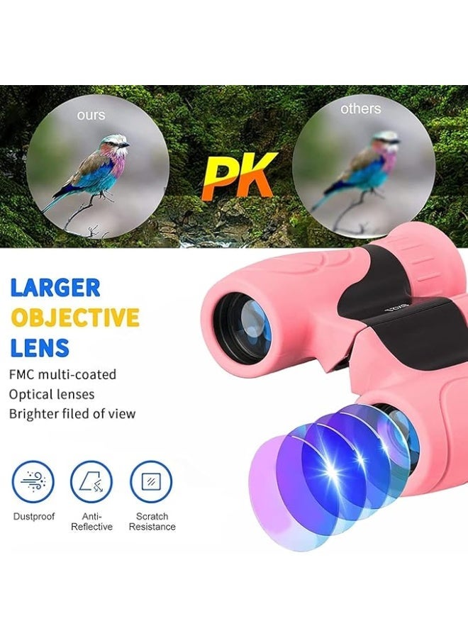 Binoculars for Kids,Compact Kids Binoculars 8x21 High-Resolution for Bird Watching, Camping, Exploration, Hiking, Hunting, Sports Events and Safari Park Gifts for 3-12 Year Boys Girls (Pink) - Image 2