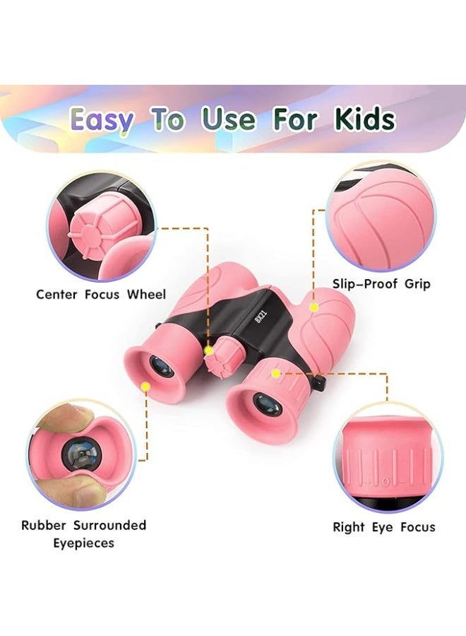 Binoculars for Kids,Compact Kids Binoculars 8x21 High-Resolution for Bird Watching, Camping, Exploration, Hiking, Hunting, Sports Events and Safari Park Gifts for 3-12 Year Boys Girls (Pink) - Image 3